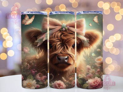 Floral Highland Cow 20oz Tumbler Wrap Sublimation Design, Straight Tapered Tumbler Wrap, Highland Cow Tumbler Png, Instant Digital Download Sublimation SvggirlplusArt 