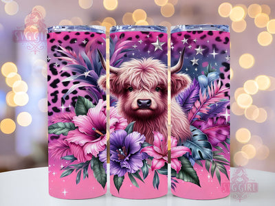 Floral Highland Cow 20oz Tumbler Wrap Sublimation Design, Straight Tapered Tumbler Wrap, Highland Cow Tumbler Png, Instant Digital Download Sublimation SvggirlplusArt 