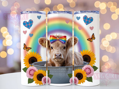 Floral Highland Cow Bathtub Tumbler Wrap, Floral Cow Wrap, 20Oz Sublimation Design, Cute Cow In Tub Cup, Farm Animal Drinkware, Bathtub Cow Tumbler, Floral Highland Cow Mug Design Sublimation SvggirlplusArt 
