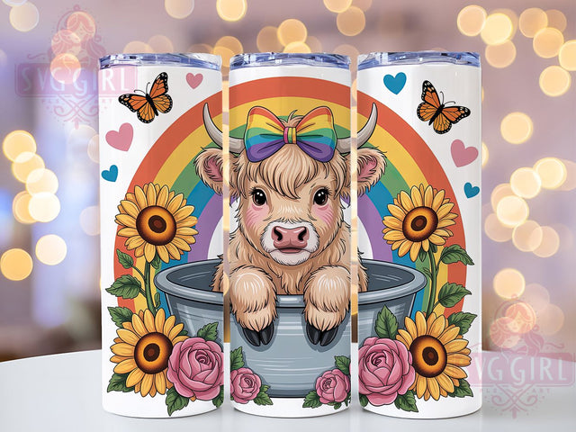 Floral Highland Cow Bathtub Tumbler Wrap, Floral Cow Wrap, 20Oz Sublimation Design, Cute Cow In Tub Cup, Farm Animal Drinkware, Bathtub Cow Tumbler, Floral Highland Cow Mug Design Sublimation SvggirlplusArt 