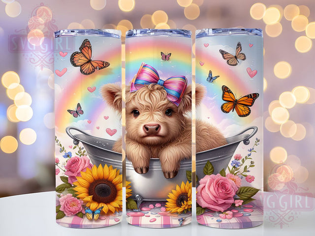 Floral Highland Cow Bathtub Tumbler Wrap, Floral Cow Wrap, 20Oz Sublimation Design, Cute Cow In Tub Cup, Farm Animal Drinkware, Bathtub Cow Tumbler, Floral Highland Cow Mug Design Sublimation SvggirlplusArt 