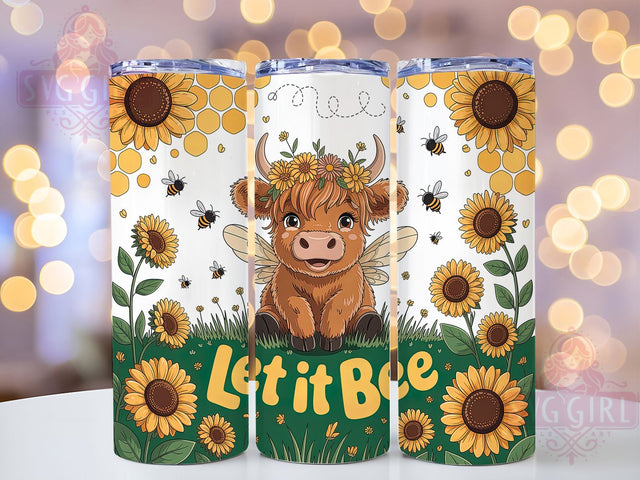 Floral Highland Cow Bee Tumbler, Cute Cow Tumbler, Floral Bee Wrap, Let It Bee Wrap, Adorable Cow Wrap, Sublimation Design, Trendy Gift Idea Sublimation SvggirlplusArt 