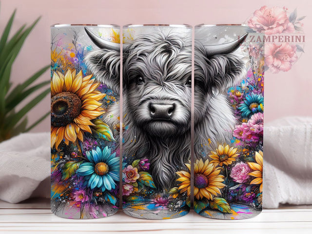 Floral Highland Cow Boho Tumbler, Floral Cow Tumbler, 20oz Tumbler Wrap, Cow with Flowers Tumbler, Boho Cow Tumbler, Rustic Farm Tumbler, Country Cow Tumbler Sublimation Li Zamperini 