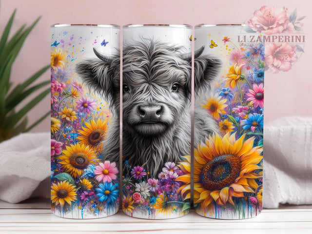 Floral Highland Cow Boho Tumbler, Floral Cow Tumbler, 20oz Tumbler Wrap, Cow with Flowers Tumbler, Boho Cow Tumbler, Rustic Farm Tumbler, Country Cow Tumbler Sublimation Li Zamperini 