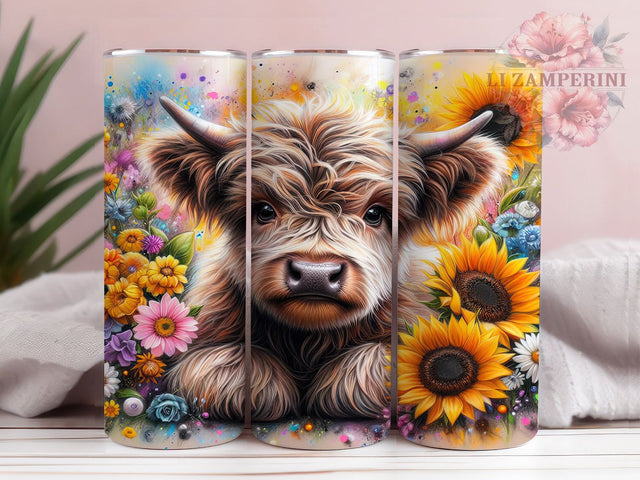 Floral Highland Cow Boho Tumbler, Floral Cow Tumbler, 20oz Tumbler Wrap, Cow with Flowers Tumbler, Boho Cow Tumbler, Rustic Farm Tumbler, Country Cow Tumbler Sublimation Li Zamperini 