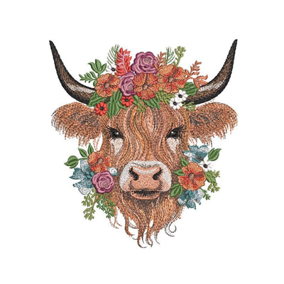 Floral Highland Cow Embroidery Design, Farm Animal Machine Embroidery File, 3 sizes, Instant Download Embroidery/Applique DESIGNS Nino Nadaraia 