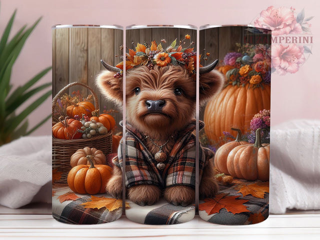 Floral Highland Cow Fall Tumbler Wrap, Floral Highland Cow, Pumpkin Spice Tumbler, Fall Tumbler Wrap, 20oz Skinny Tumbler Png, Autumn Cow Tumbler, Cute Fall Sublimation Sublimation Li Zamperini 