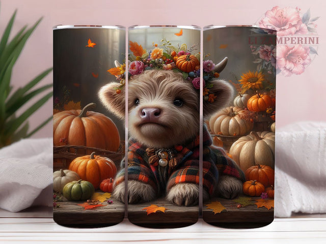 Floral Highland Cow Fall Tumbler Wrap, Floral Highland Cow, Pumpkin Spice Tumbler, Fall Tumbler Wrap, 20oz Skinny Tumbler Png, Autumn Cow Tumbler, Cute Fall Sublimation Sublimation Li Zamperini 