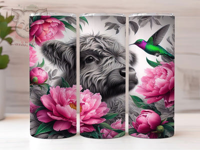 Floral Highland Cow Hummingbird Tumbler Wrap, Baby Cow Sublimation, Floral Cow Wrap, Hummingbird Tumbler Design, 20oz Animal Wrap, Cute Cow Tumbler, Country Style Tumbler Sublimation Lara' s Designs 