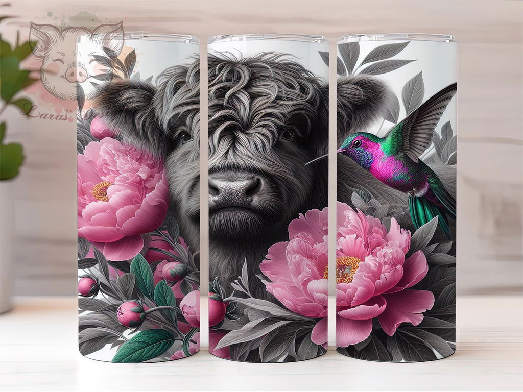 Floral Highland Cow Hummingbird Tumbler Wrap, Baby Cow Sublimation ...