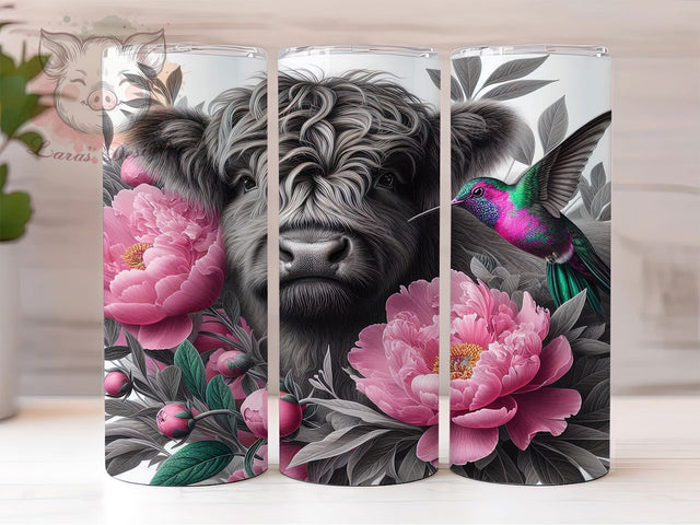 Floral Highland Cow Hummingbird Tumbler Wrap, Baby Cow Sublimation, Floral Cow Wrap, Hummingbird Tumbler Design, 20oz Animal Wrap, Cute Cow Tumbler, Country Style Tumbler Sublimation Lara' s Designs 