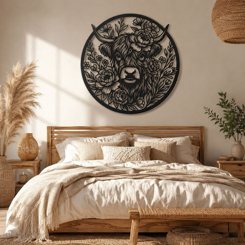 Floral Highland Cow Laser SVG, Highland Cow Flower Frame DXF, Cow Metal Wall Art Svg, CNC Plasma Cut File, Farmhouse Decor Laser Cut Design SVG HappyDesignStudio 