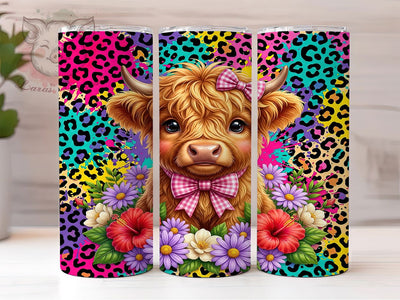 Floral Highland Cow Leopard 20oz Tumbler, Floral Highland Cow, Highland Cow Leopard, Leopard Highland Cow, Highland Cow Tumbler, 20oz Tumbler, Floral Cow, Tumbler Wrap Sublimation Lara' s Designs 