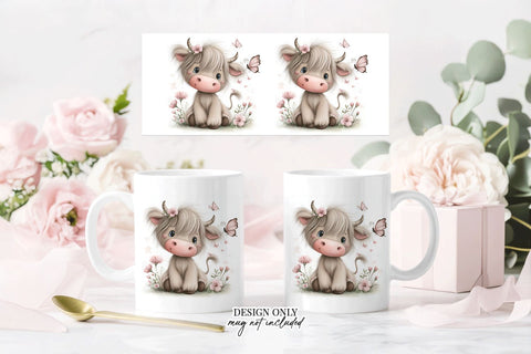 Floral Highland Cow Mug Sublimation PNG Full Wrap Sublimation BijouBay 