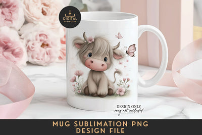 Floral Highland Cow Mug Sublimation PNG Full Wrap Sublimation BijouBay 