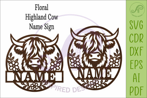 Floral Highland Cow Name Sign SVG. Farmhouse Family SVG APInspireddesigns 