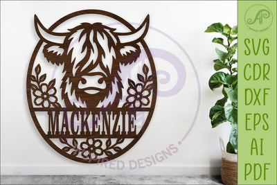 Floral Highland Cow Name Sign SVG. Farmhouse Family SVG APInspireddesigns 