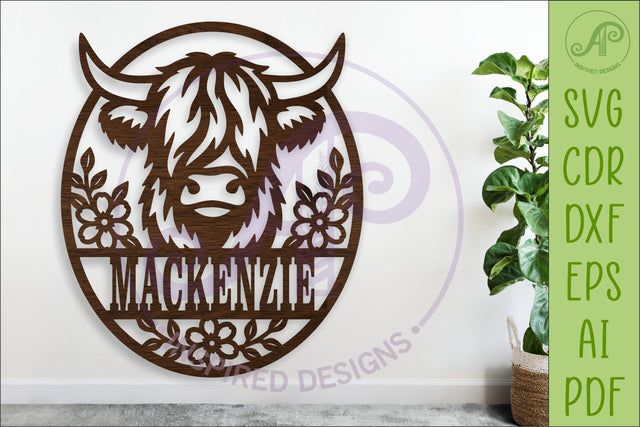 Floral Highland Cow Name Sign SVG. Farmhouse Family SVG APInspireddesigns 
