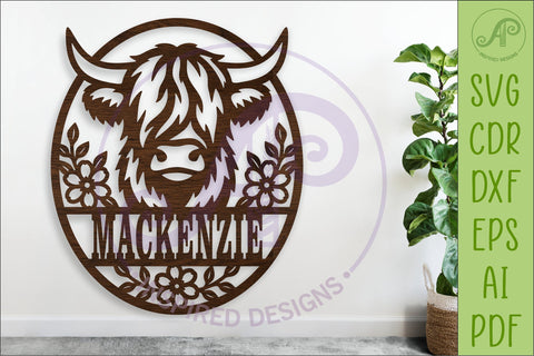 Floral Highland Cow Name Sign SVG. Farmhouse Family SVG APInspireddesigns 