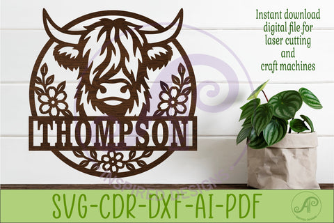Floral Highland Cow Name Sign SVG. Farmhouse Family SVG APInspireddesigns 