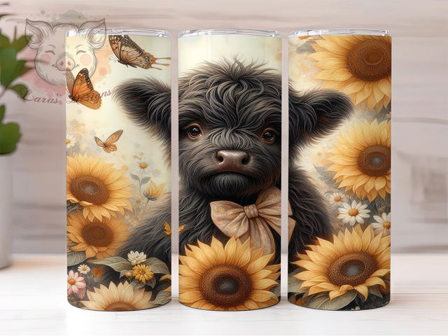 Floral Highland Cow Rustic Tumbler, Black and White Wrap, Floral Cow Design, 20Oz Tumbler, Sublimation Design, Farmhouse Style, Rustic Vibes Sublimation Lara' s Designs 