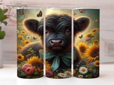 Floral Highland Cow Rustic Tumbler, Black and White Wrap, Floral Cow Design, 20Oz Tumbler, Sublimation Design, Farmhouse Style, Rustic Vibes Sublimation Lara' s Designs 