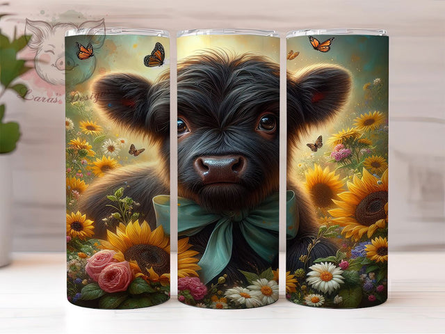 Floral Highland Cow Rustic Tumbler, Black and White Wrap, Floral Cow Design, 20Oz Tumbler, Sublimation Design, Farmhouse Style, Rustic Vibes Sublimation Lara' s Designs 