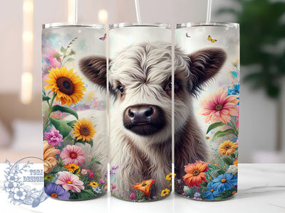 Floral Highland Cow Tumbler, Floral Cow Tumbler, Stylish 20oz Wrap, Sublimation Design, Trendy Gift Idea, Rustic Cow Wrap, Highland Floral Tumbler Sublimation ToriDesigns 