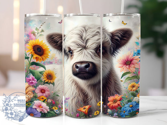 Floral Highland Cow Tumbler, Floral Cow Tumbler, Stylish 20oz Wrap, Sublimation Design, Trendy Gift Idea, Rustic Cow Wrap, Highland Floral Tumbler Sublimation ToriDesigns 