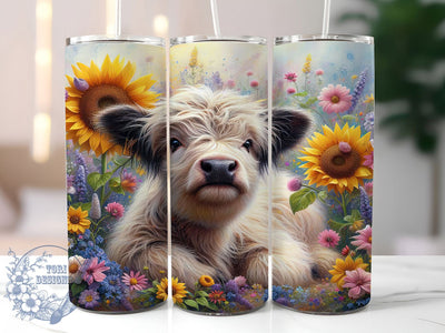 Floral Highland Cow Tumbler, Floral Cow Tumbler, Stylish 20oz Wrap, Sublimation Design, Trendy Gift Idea, Rustic Cow Wrap, Highland Floral Tumbler Sublimation ToriDesigns 