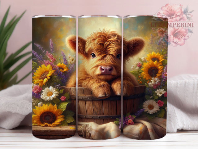 Floral Highland Cow Tumbler, Floral Tumbler, Rustic 20oz Wrap, Sublimation Design, Stylish Gift Idea, Country Cow Wrap, Western Floral Tumbler Sublimation Li Zamperini 