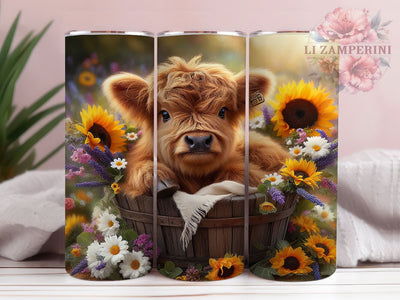 Floral Highland Cow Tumbler, Floral Tumbler, Rustic 20oz Wrap, Sublimation Design, Stylish Gift Idea, Country Cow Wrap, Western Floral Tumbler Sublimation Li Zamperini 