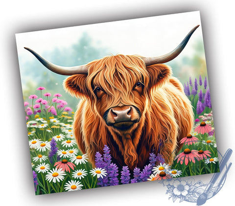 Floral Highland Cow Tumbler Wrap, Highland Cow Tumbler, Floral Tumbler Wrap, Sublimation Design, 20oz Tumbler, Highland Cow Decor, Cow Print Tumbler, Custom Tumbler Design Sublimation ToriDesigns 