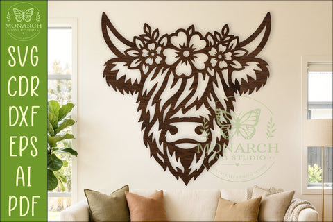 Floral Highland Cow Wall Sign SVG, Farmhouse Cow Decor Laser SVG APInspireddesigns 