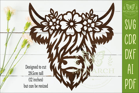Floral Highland Cow Wall Sign SVG, Farmhouse Cow Decor Laser SVG APInspireddesigns 