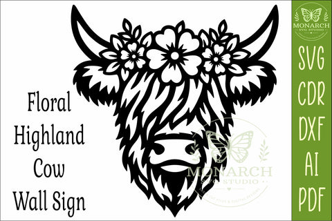 Floral Highland Cow Wall Sign SVG, Farmhouse Cow Decor Laser SVG APInspireddesigns 