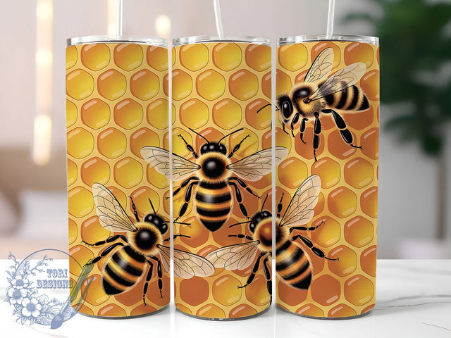Floral Honey Bee Honeycomb 3D Tumbler, 3D Floral Bee Wrap, Beehive Tumbler Sublimation, Honeycomb And Flowers Cup, Nature Bee Drinkware, Bumblebee Tumbler Design, Floral Honey Bee Wrap Sublimation ToriDesigns 