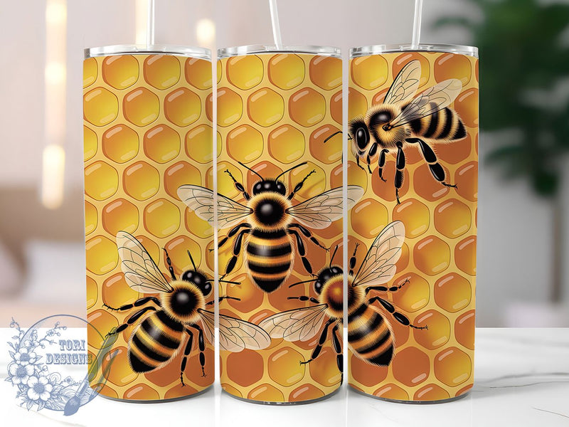 Floral Honey Bee Honeycomb 3D Tumbler, 3D Floral Bee Wrap, Beehive Tumbler Sublimation, Honeycomb And Flowers Cup, Nature Bee Drinkware, Bumblebee Tumbler Design, Floral Honey Bee Wrap Sublimation ToriDesigns 