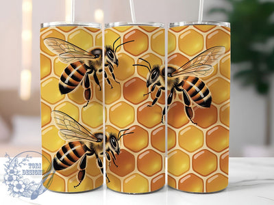 Floral Honey Bee Honeycomb 3D Tumbler, 3D Floral Bee Wrap, Beehive Tumbler Sublimation, Honeycomb And Flowers Cup, Nature Bee Drinkware, Bumblebee Tumbler Design, Floral Honey Bee Wrap Sublimation ToriDesigns 
