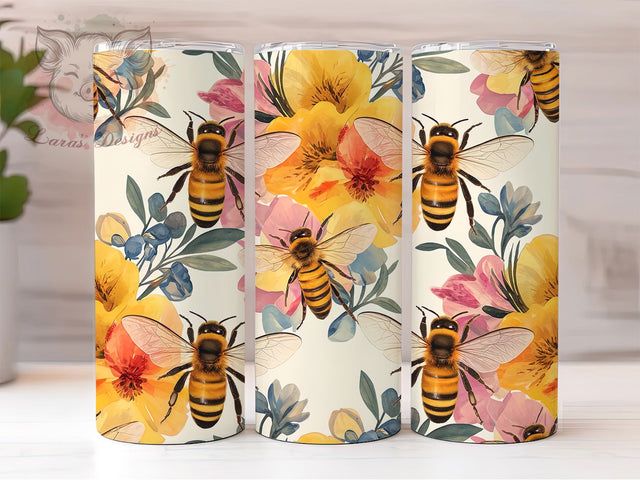 Floral Honey Bee Tumbler Wrap, Honey Bee Cup Design, Bumblebee Tumbler Wrap, 20oz Floral Tumbler, Cute Bee Sublimation PNG, Nature Bee Cup Wrap, Wildflower Bee Tumbler Sublimation Lara' s Designs 