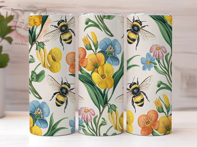 Floral Honey Bee Tumbler Wrap, Honey Bee Cup Design, Bumblebee Tumbler Wrap, 20oz Floral Tumbler, Cute Bee Sublimation PNG, Nature Bee Cup Wrap, Wildflower Bee Tumbler Sublimation Lara' s Designs 
