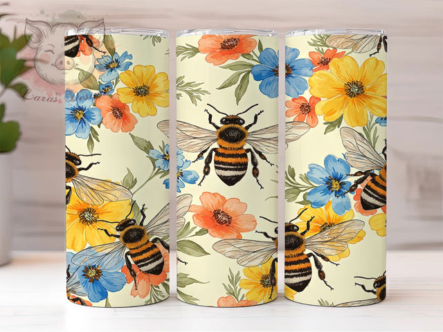 Floral Honey Bee Tumbler Wrap, Honey Bee Cup Design, Bumblebee Tumbler Wrap, 20oz Floral Tumbler, Cute Bee Sublimation PNG, Nature Bee Cup Wrap, Wildflower Bee Tumbler Sublimation Lara' s Designs 