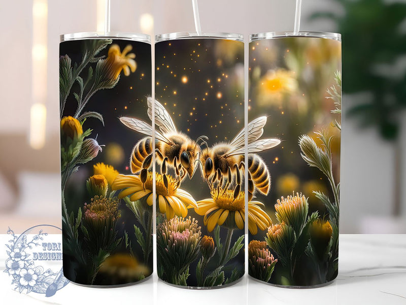Floral Honey Bee Wildflower Tumbler, Floral Bee Cup, 20oz Bumblebee ...