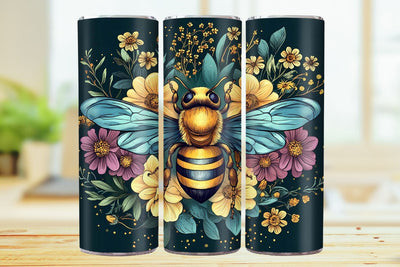 Floral Honeybee 20oz Skinny Tumbler Wrap Sublimation Design. Sublimation CosmosFineArt 