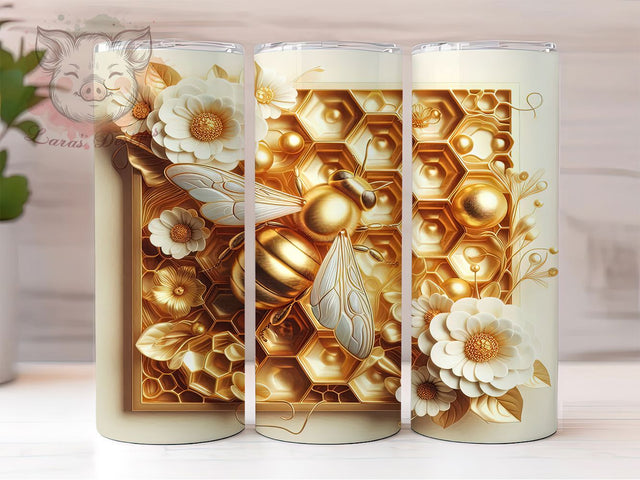 Floral Honeycomb Bee 3D Tumbler Wrap, Honeycomb Tumbler Design, 3D Bee Mug, Floral Bee Cup, Save the Bees Tumbler, Nature Insect Wrap, Sublimation Tumbler Wrap Sublimation Lara' s Designs 