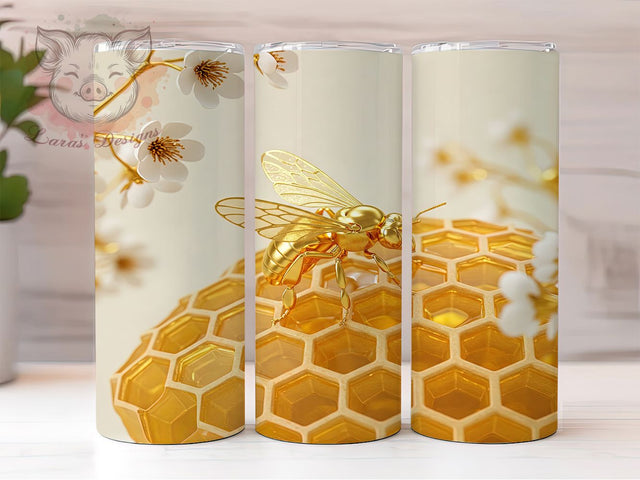 Floral Honeycomb Bee 3D Tumbler Wrap, Honeycomb Tumbler Design, 3D Bee Mug, Floral Bee Cup, Save the Bees Tumbler, Nature Insect Wrap, Sublimation Tumbler Wrap Sublimation Lara' s Designs 