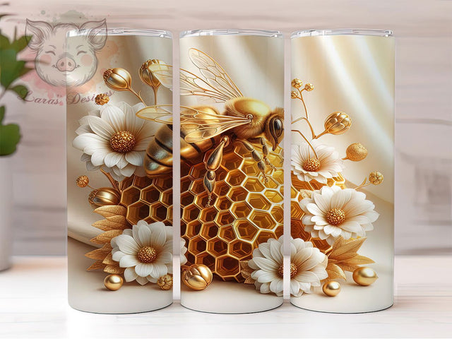 Floral Honeycomb Bee 3D Tumbler Wrap, Honeycomb Tumbler Design, 3D Bee Mug, Floral Bee Cup, Save the Bees Tumbler, Nature Insect Wrap, Sublimation Tumbler Wrap Sublimation Lara' s Designs 