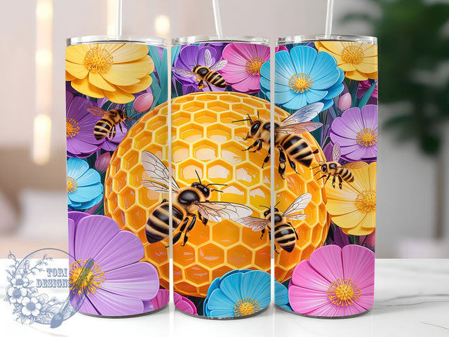 Floral Honeycomb Bee Tumbler, Honeycomb Pattern, Seamless Bee Design, 20Oz Sublimation Wrap, Bee and Flower Art, Honeycomb Texture, Tumbler Sublimation Sublimation ToriDesigns 