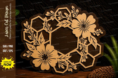 Floral Honeycomb Bird Wreath Laser Cut SVG Design SVG Regulrcrative 