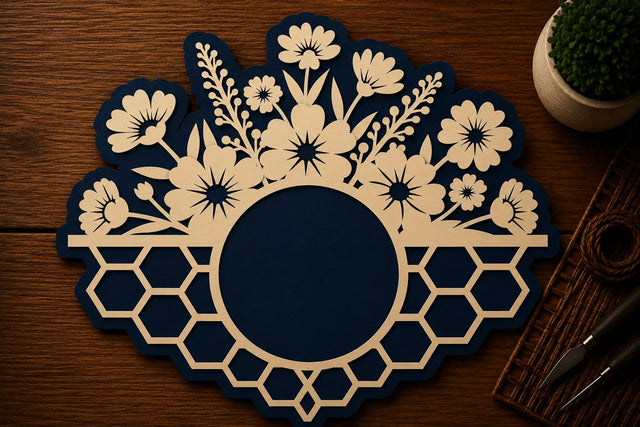 Floral Honeycomb Decorative Frame Laser Cut SVG File SVG Regulrcrative 